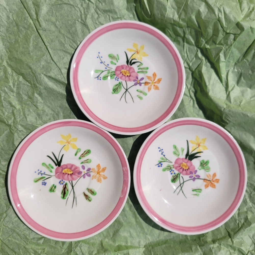 Trio of Vintage Floral Saucers ~ PV (Parry Vielle?) ~ Cottage ~ Shabby Chic ~